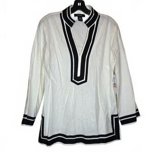 Karen Kane St. Tropez Linen Blend cream black tunic blouse Size Small  NWT!